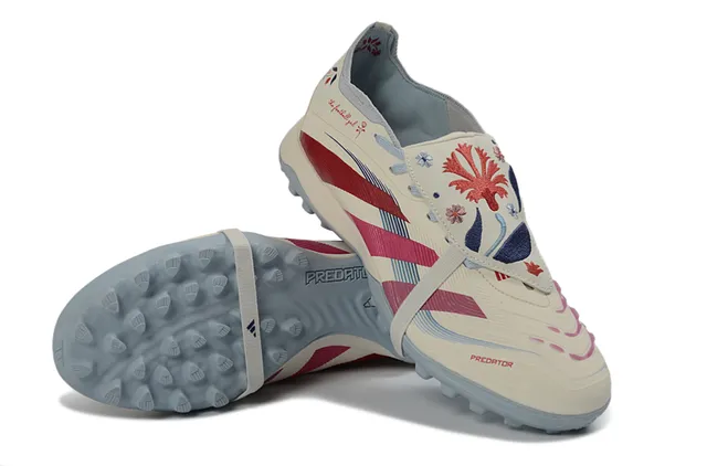 Adidas Predator 米色红 低帮系带 合成覆盖面板 草地足球鞋 4
