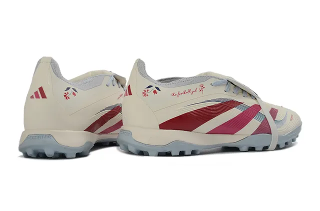 Adidas Predator 米色红 低帮系带 合成覆盖面板 草地足球鞋 5