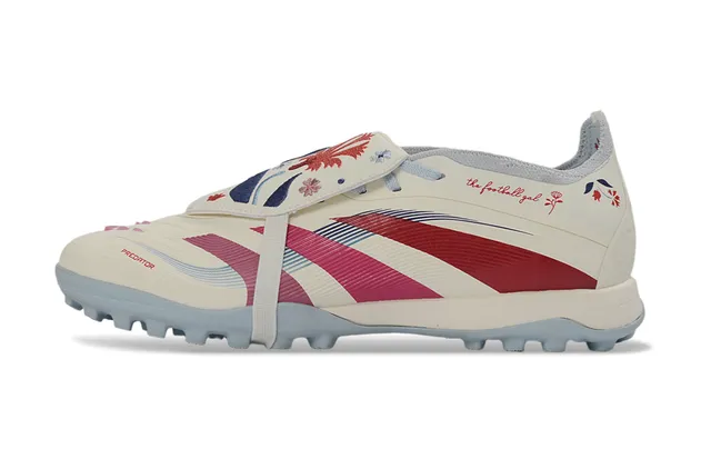 Adidas Predator 米色红 低帮系带 合成覆盖面板 草地足球鞋 7