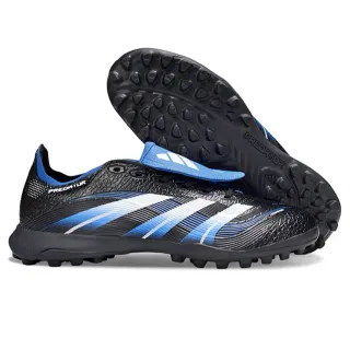 Adidas Predator أسود أزرق بدون أربطة إغلاق حزام أعلى مصنوع من البلاستيك الاصطناعي الملمس ملعب اصطناعي أحذية كرة قدم