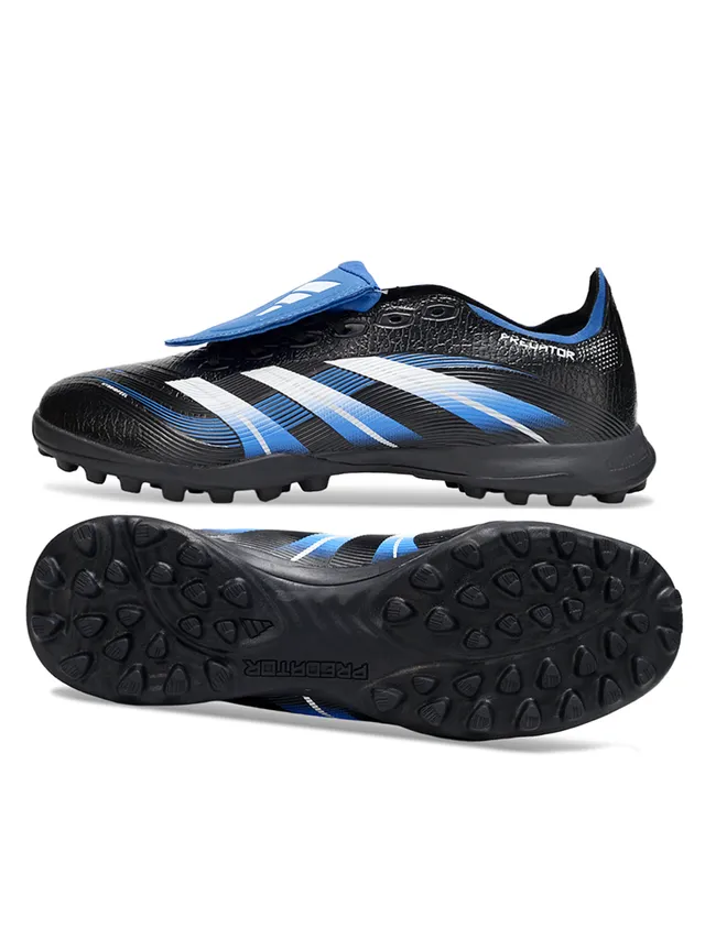 Adidas Predator Negro Azul Sin Cordones Cierre de Correa Upper Sintético Texturizado Césped Artificial Zapatos de Fútbol 2
