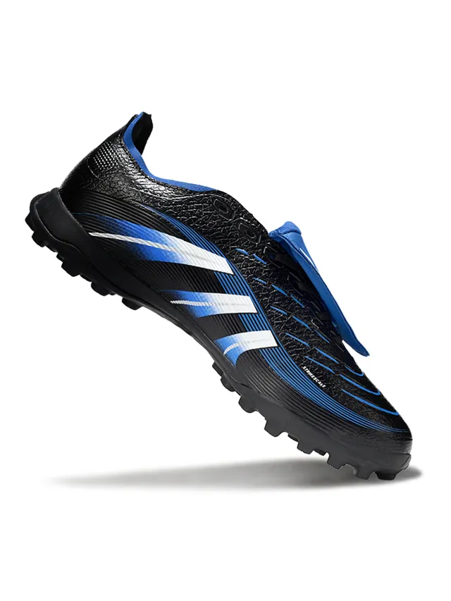 Adidas Predator Negro Azul Sin Cordones Cierre de Correa Upper Sintético Texturizado Césped Artificial Zapatos de Fútbol 3