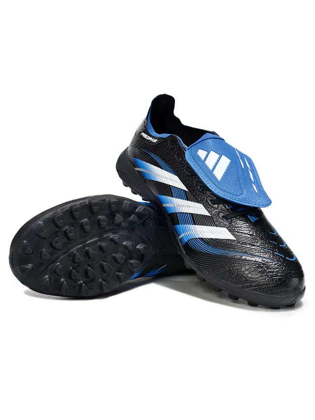 Adidas Predator Negro Azul Sin Cordones Cierre de Correa Upper Sintético Texturizado Césped Artificial Zapatos de Fútbol 7