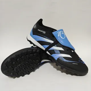 Adidas Predator Preto Azul Baixo Corte Silhueta Sistema de Fecho de Correia Sapatos de Futebol Gramado