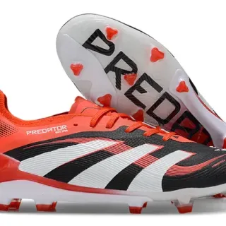 Adidas Predator Botines de Fútbol Negro Naranja Low-Cut Boot Hybrid Textile Upper Firm Ground