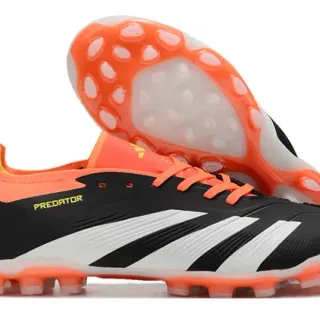 Adidas Predator 黑色橙色低帮合成鞋面三白条纹钉地足球鞋