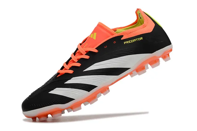 Adidas Predator Preto Laranja Low-Cut Sintético Superior Três Listras Brancas Campo Firme Sapatos de Futebol 3