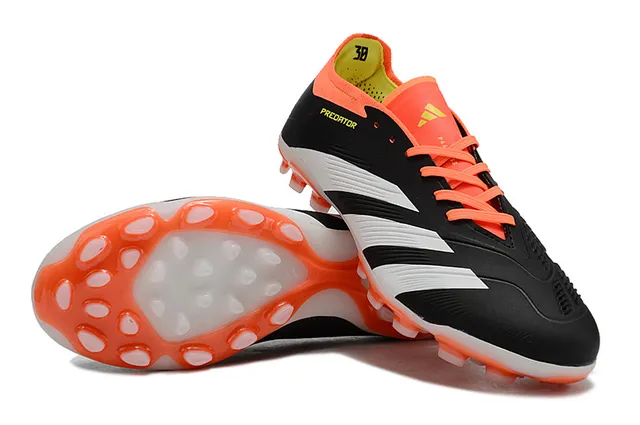 Adidas Predator Preto Laranja Low-Cut Sintético Superior Três Listras Brancas Campo Firme Sapatos de Futebol 4
