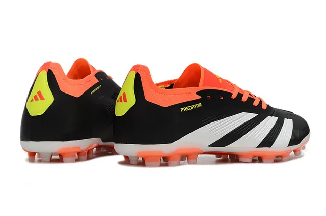 Adidas Predator Preto Laranja Low-Cut Sintético Superior Três Listras Brancas Campo Firme Sapatos de Futebol 5