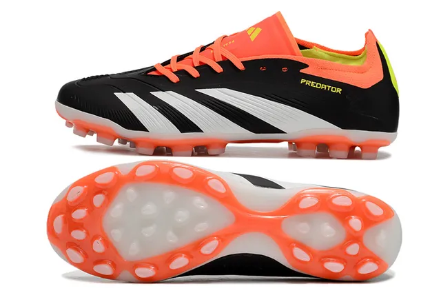 Adidas Predator Preto Laranja Low-Cut Sintético Superior Três Listras Brancas Campo Firme Sapatos de Futebol 6