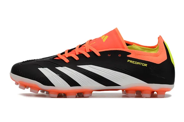 Adidas Predator Preto Laranja Low-Cut Sintético Superior Três Listras Brancas Campo Firme Sapatos de Futebol 7