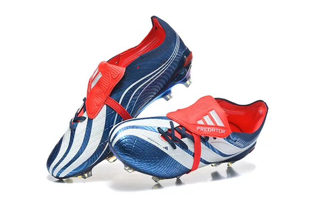 Adidas Predator أزرق أحمر إيريديسينت هولوغرافيك علوية لاسات غير متماثلة حزام أرض صلبة أحذية كرة القدم 2