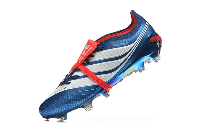 Adidas Predator أزرق أحمر إيريديسينت هولوغرافيك علوية لاسات غير متماثلة حزام أرض صلبة أحذية كرة القدم 4
