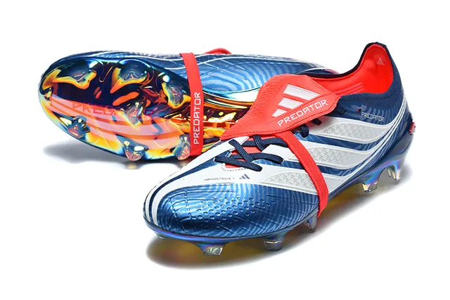 Adidas Predator أزرق أحمر إيريديسينت هولوغرافيك علوية لاسات غير متماثلة حزام أرض صلبة أحذية كرة القدم 6