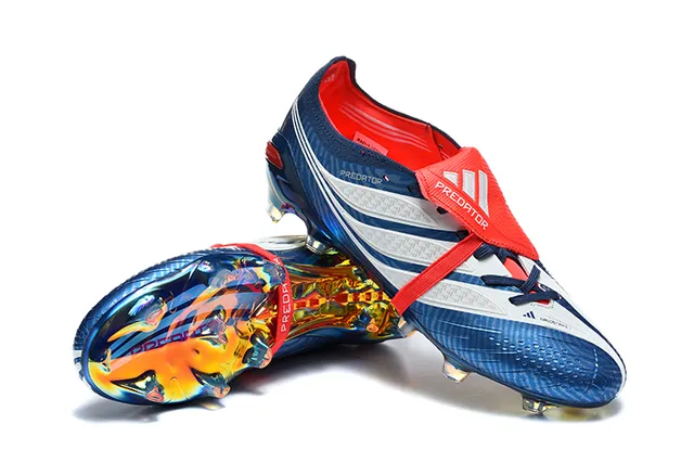 Adidas Predator أزرق أحمر إيريديسينت هولوغرافيك علوية لاسات غير متماثلة حزام أرض صلبة أحذية كرة القدم 7