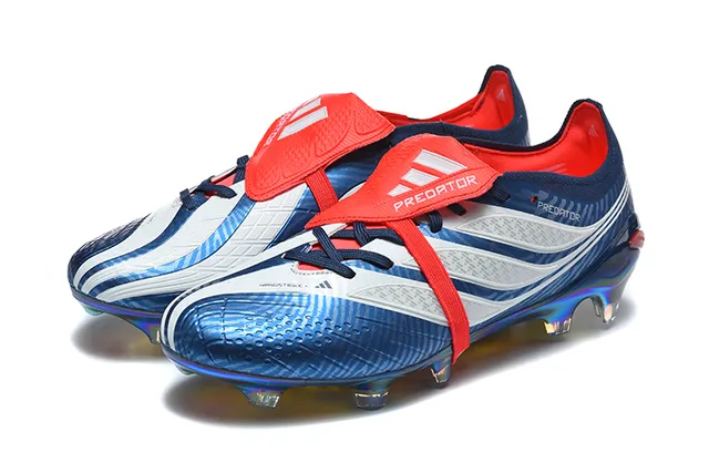 Adidas Predator أزرق أحمر إيريديسينت هولوغرافيك علوية لاسات غير متماثلة حزام أرض صلبة أحذية كرة القدم 8