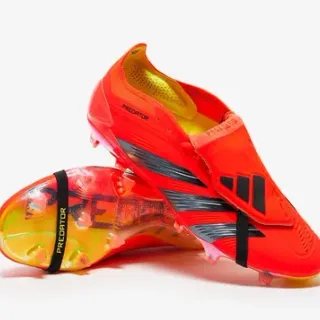 Adidas Predator Orange Noir Chaussures de football à empeigne low-cut sock-fit asymétrique avec couverture de lacets pour terrain ferme