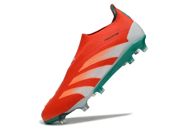 Adidas Predator Orange Blue Sock-Fit Collar Three-Stripe Overlay Firm-Ground Soccer Shoes 3
