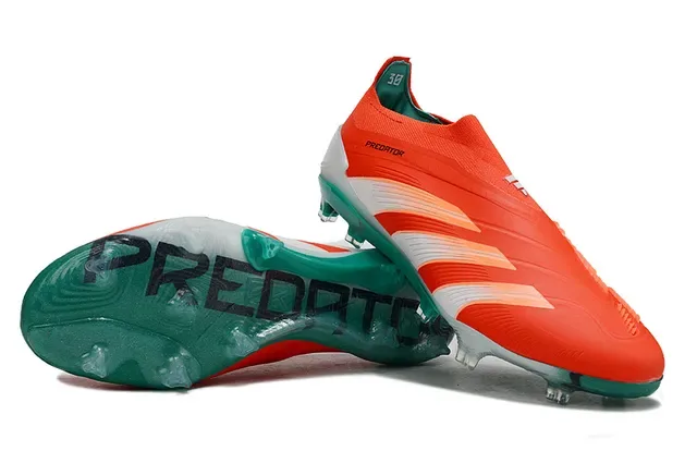 Adidas Predator Orange Blue Sock-Fit Collar Three-Stripe Overlay Firm-Ground Soccer Shoes 4