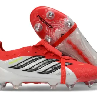 Adidas Predator Rojo Blanco Upper Negro Tres Rayas Firm Ground Zapatos de Fútbol