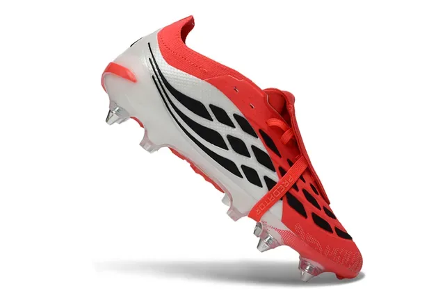 Adidas Predator Rojo Blanco Upper Negro Tres Rayas Firm Ground Zapatos de Fútbol 2