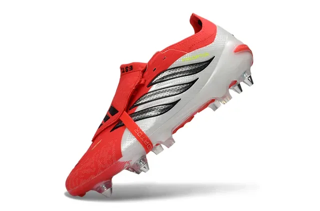 Adidas Predator Rojo Blanco Upper Negro Tres Rayas Firm Ground Zapatos de Fútbol 3