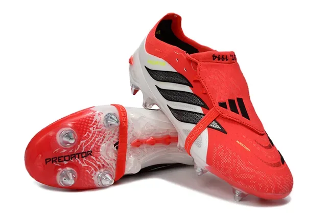 Adidas Predator Rojo Blanco Upper Negro Tres Rayas Firm Ground Zapatos de Fútbol 4
