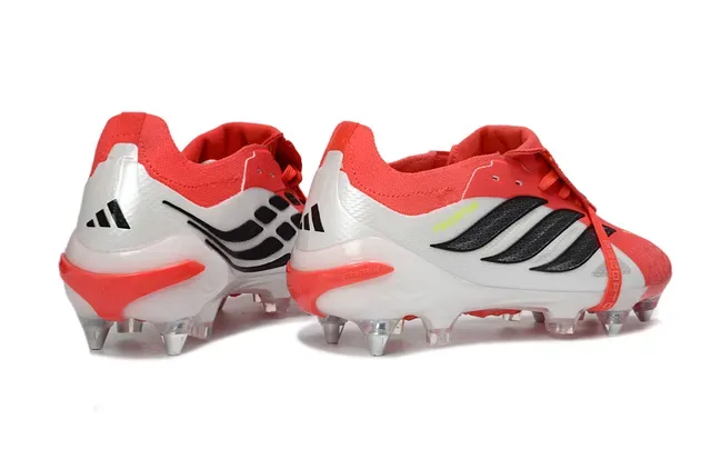 Adidas Predator Rojo Blanco Upper Negro Tres Rayas Firm Ground Zapatos de Fútbol 5