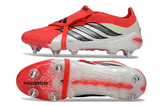 Adidas Predator Rojo Blanco Upper Negro Tres Rayas Firm Ground Zapatos de Fútbol 6
