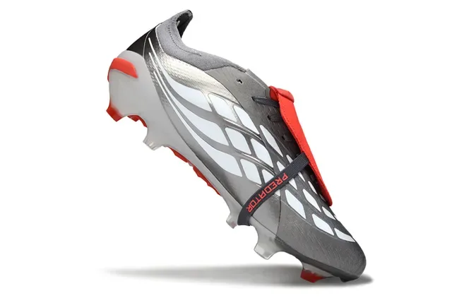 Adidas Predator Silver Red Chaussures de football sans lacets fermeture à sangle tige synthétique métallique sol ferme 2
