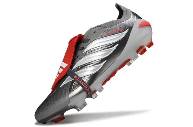 Adidas Predator Silver Red Chaussures de football sans lacets fermeture à sangle tige synthétique métallique sol ferme 3