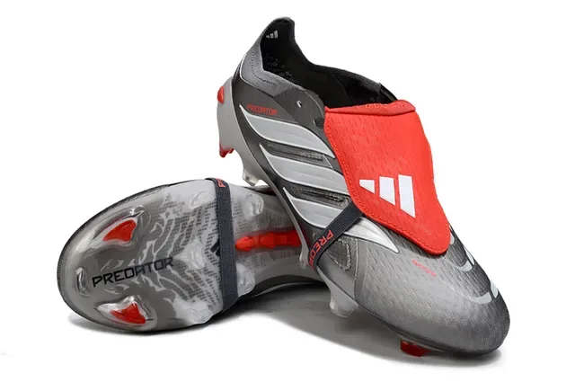 Adidas Predator Silver Red Chaussures de football sans lacets fermeture à sangle tige synthétique métallique sol ferme 4