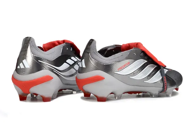 Adidas Predator Silver Red Chaussures de football sans lacets fermeture à sangle tige synthétique métallique sol ferme 5