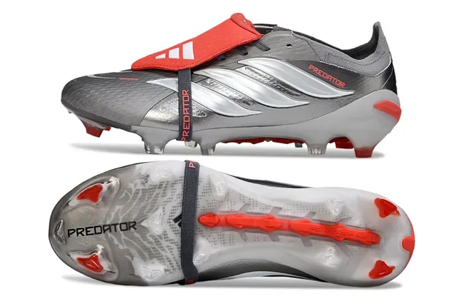 Adidas Predator Silver Red Chaussures de football sans lacets fermeture à sangle tige synthétique métallique sol ferme 6