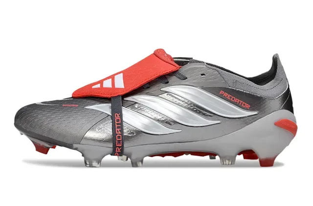 Adidas Predator Silver Red Chaussures de football sans lacets fermeture à sangle tige synthétique métallique sol ferme 7