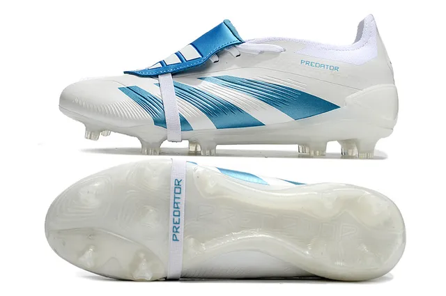 Adidas Predator Sapatos de futebol branco e azul Firm-Ground 6