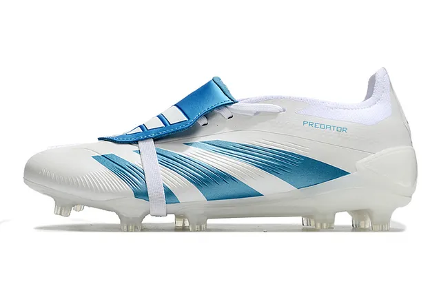Adidas Predator Sapatos de futebol branco e azul Firm-Ground 7