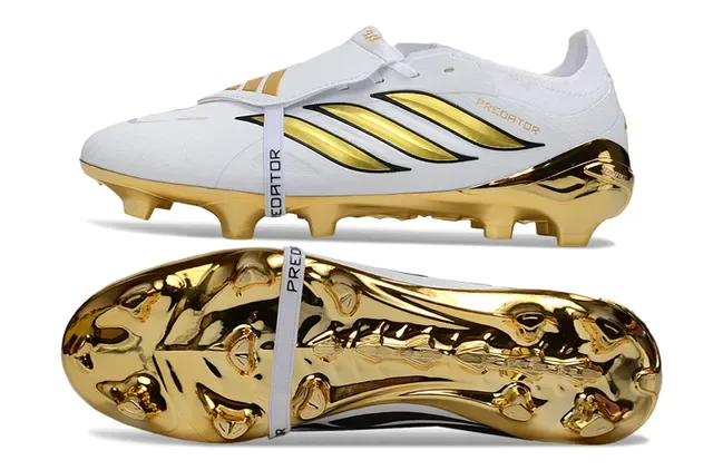 Adidas Predator White and Metallic Gold Firm-Ground Soccer Shoes 6