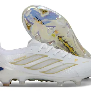 Adidas Predator Blanc Or Bas Lacets Iridescent Plaque de semelle Terrain Ferme Chaussures de Football