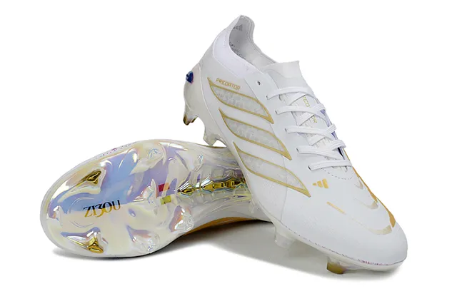 Adidas Predator Blanc Or Bas Lacets Iridescent Plaque de semelle Terrain Ferme Chaussures de Football 4