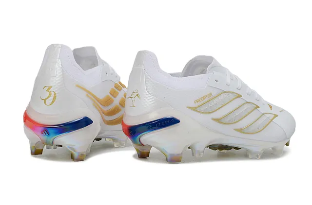 Adidas Predator Blanc Or Bas Lacets Iridescent Plaque de semelle Terrain Ferme Chaussures de Football 5