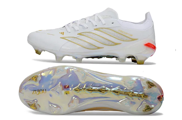 Adidas Predator Blanc Or Bas Lacets Iridescent Plaque de semelle Terrain Ferme Chaussures de Football 6