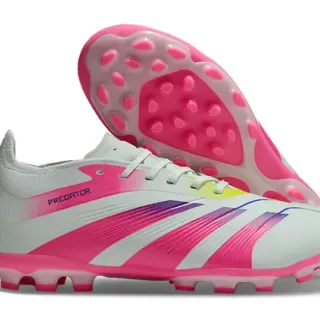 Adidas Predator Blanc Rose Bas Talon Lacets Rayures Dégradées Superposition Terrain Ferme Chaussures de Football