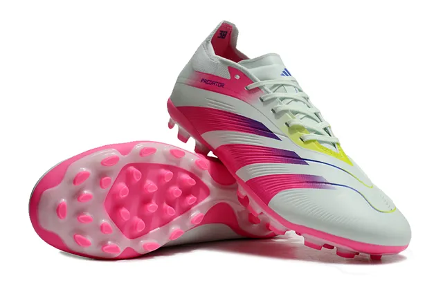 Adidas Predator Blanc Rose Bas Talon Lacets Rayures Dégradées Superposition Terrain Ferme Chaussures de Football 3