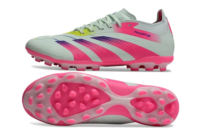 Adidas Predator Blanc Rose Bas Talon Lacets Rayures Dégradées Superposition Terrain Ferme Chaussures de Football 5