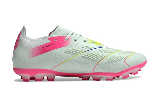 Adidas Predator Blanc Rose Bas Talon Lacets Rayures Dégradées Superposition Terrain Ferme Chaussures de Football 7
