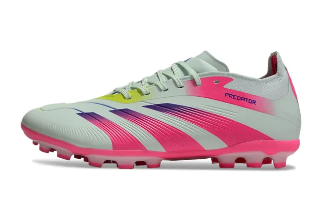 Adidas Predator Blanc Rose Bas Talon Lacets Rayures Dégradées Superposition Terrain Ferme Chaussures de Football 8