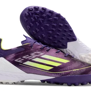 أحذية كرة القدم Adidas بنفسجي أصفر علو اصطناعي نيون ثلاث شرائط علامة تجارية عشب اصطناعي