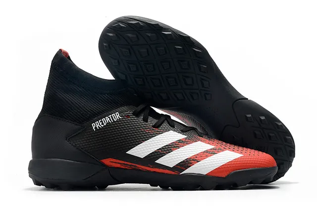 Adidas Vermelho Preto Alto Corte Colar Ajuste de Meia Sistema de Cadarço Assimétrico Gramado Sapatos de Futebol 2