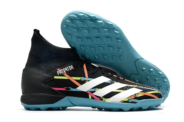 Adidas Vermelho Preto Alto Corte Colar Ajuste de Meia Sistema de Cadarço Assimétrico Gramado Sapatos de Futebol 7